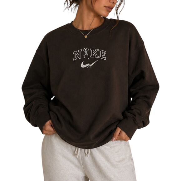 Nike Sweaters - Nike Skeleton Embroidered Crewneck Dark Brown Cozy Graphic Sweatshirt Sz Small